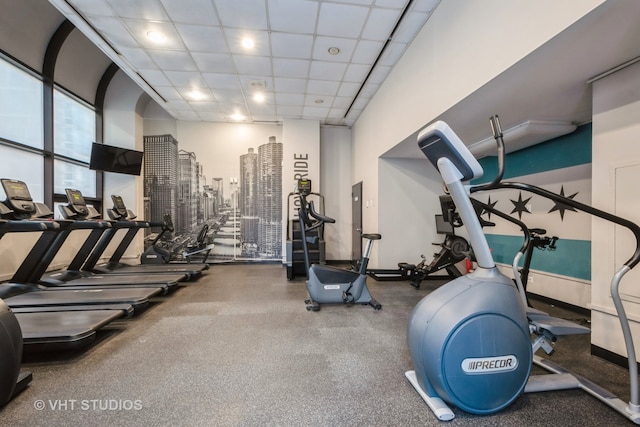 gym featuring a paneled ceiling