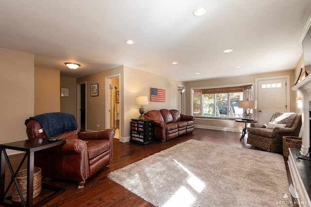 living room featuring dark hardwood / wood-style flooring