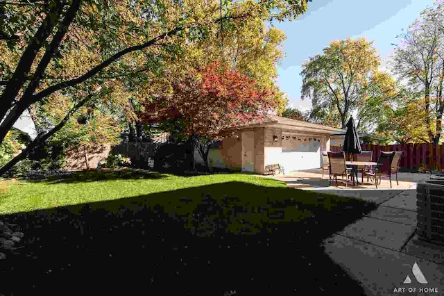 view of side of property with cooling unit, a patio area, and a lawn