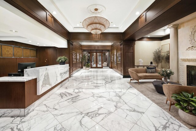 reception area with decorative columns