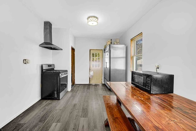 interior space with dark wood-type flooring