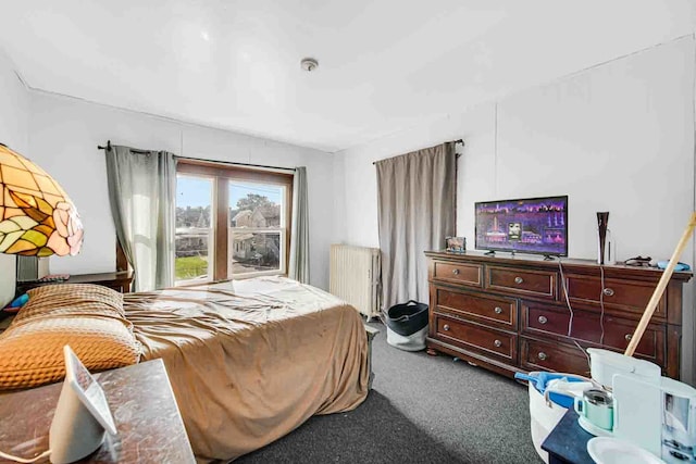 bedroom featuring radiator heating unit and carpet floors