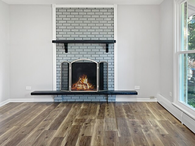 506 Longview Dr, Antioch, IL 60002 - room details with a baseboard radiator, baseboards, a fireplace, and wood finished floors