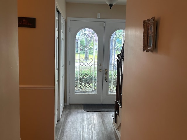 foyer entrance with hardwood / wood-style flooring