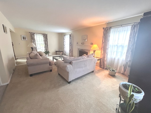 living room with light colored carpet