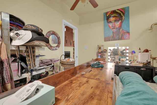 bedroom with hardwood / wood-style floors and ceiling fan