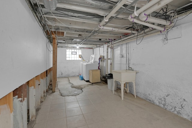 basement with light tile patterned floors