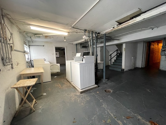 basement featuring separate washer and dryer