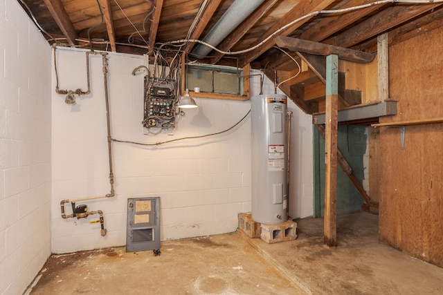 basement featuring water heater