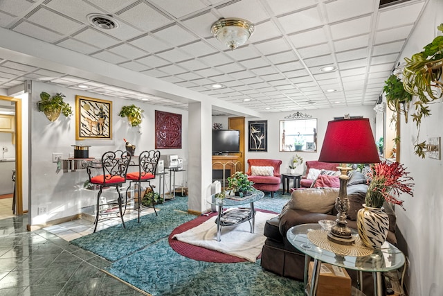 interior space featuring recessed lighting, visible vents, and baseboards