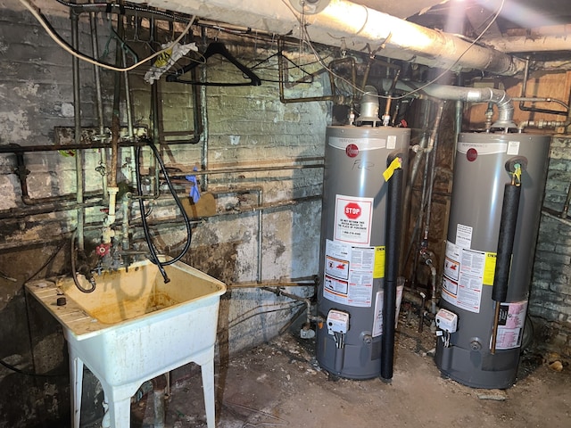 utility room with sink and water heater