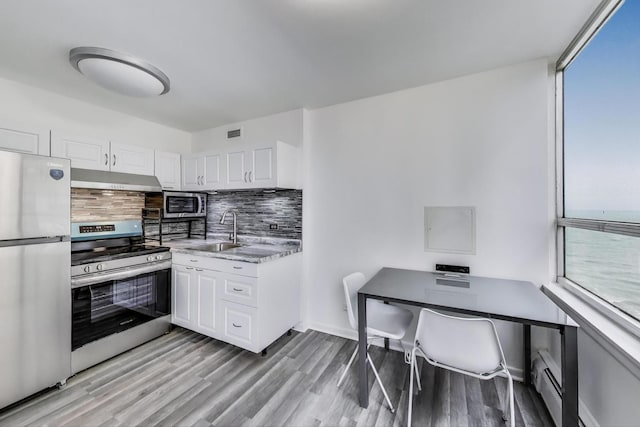6171 N Sheridan Rd Unit 1508, Chicago, IL 60660 - kitchen featuring appliances with stainless steel finishes, a sink, under cabinet range hood, tasteful backsplash, and plenty of natural light