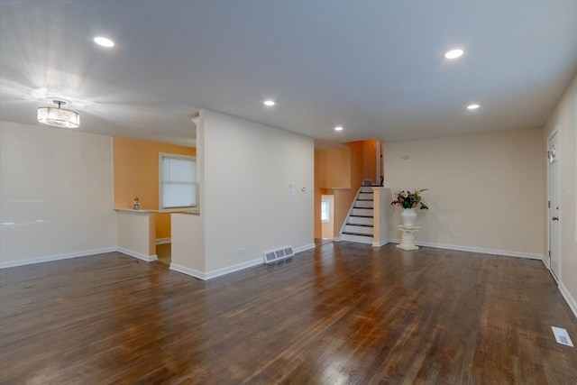 interior space with dark hardwood / wood-style floors