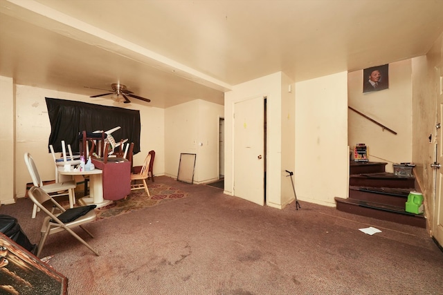 interior space featuring ceiling fan