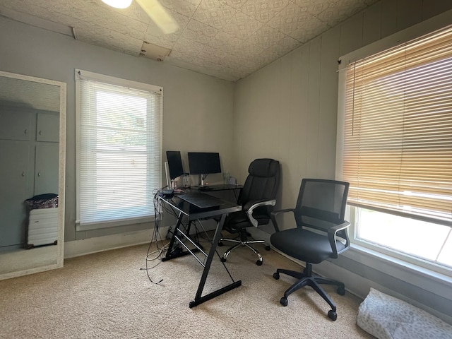 view of carpeted home office