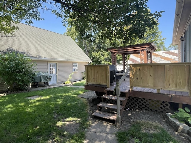 view of yard featuring a wooden deck