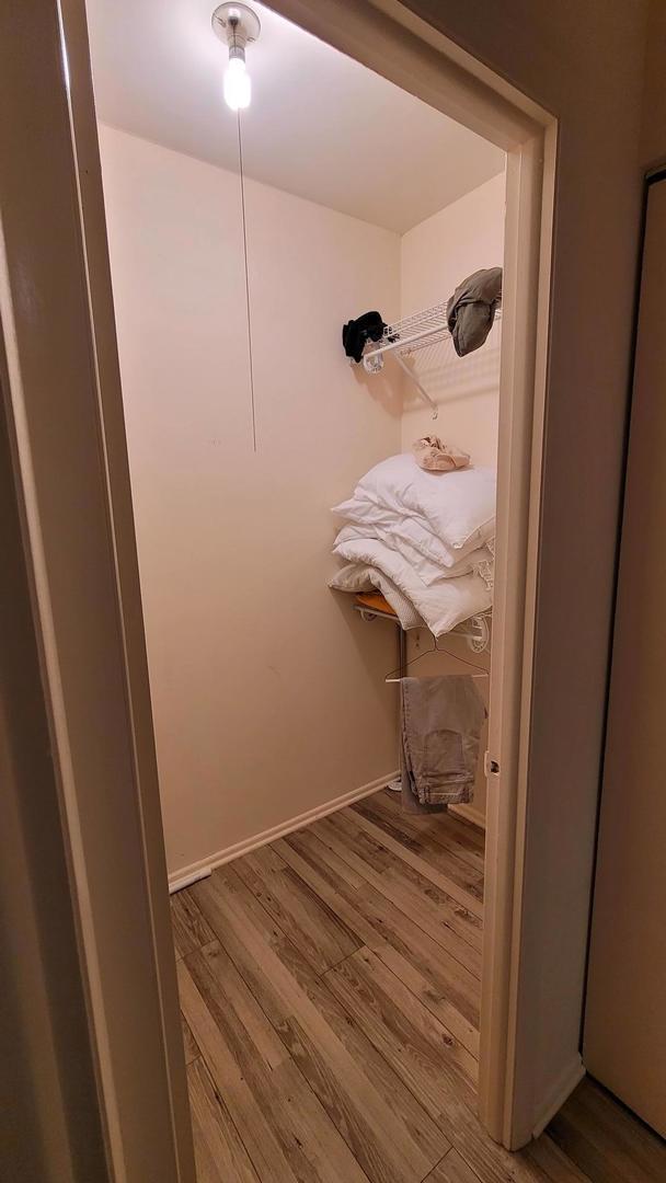 walk in closet with wood finished floors