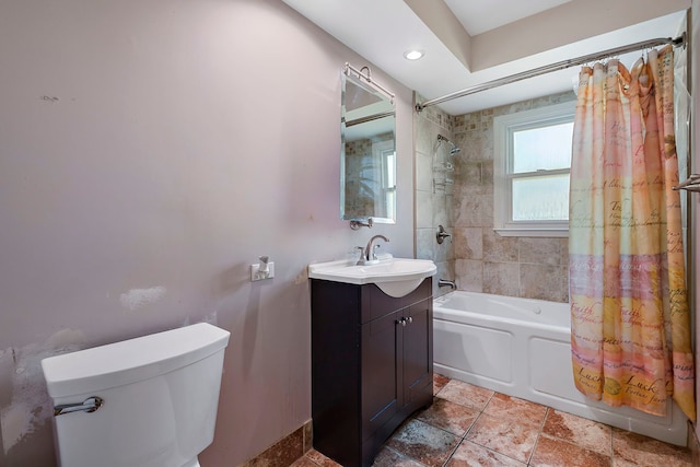 full bathroom featuring vanity, toilet, and shower / bath combo