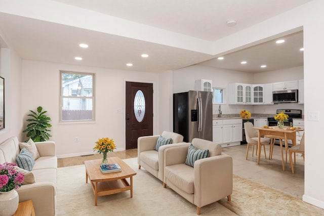 living room with sink