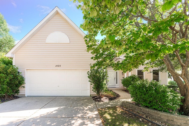 obstructed view of property with a garage and concrete driveway