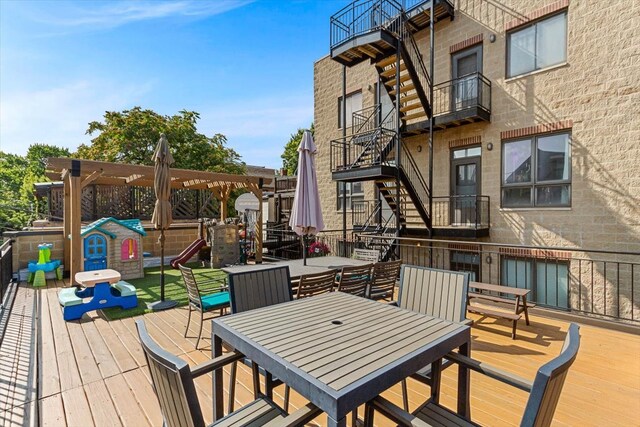 deck featuring a pergola