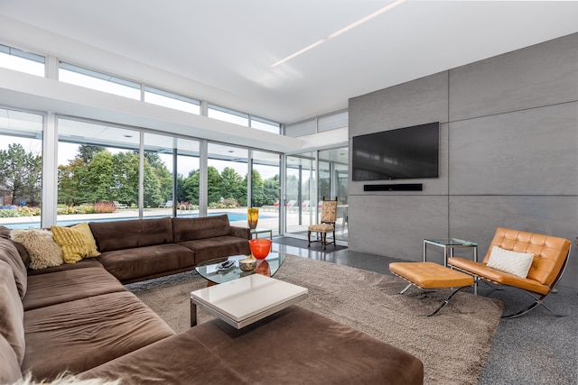 living room with concrete floors