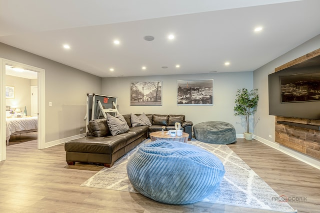 living room with light hardwood / wood-style floors