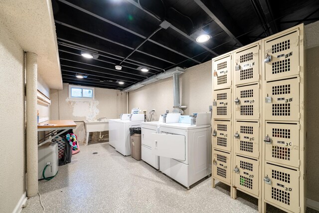 washroom featuring washer and dryer