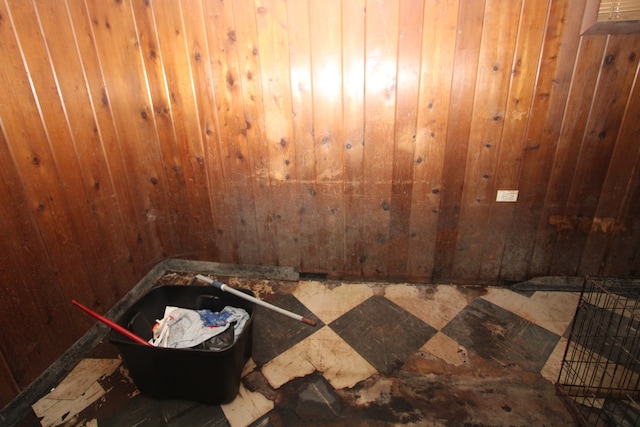 view of sauna / steam room with wooden walls