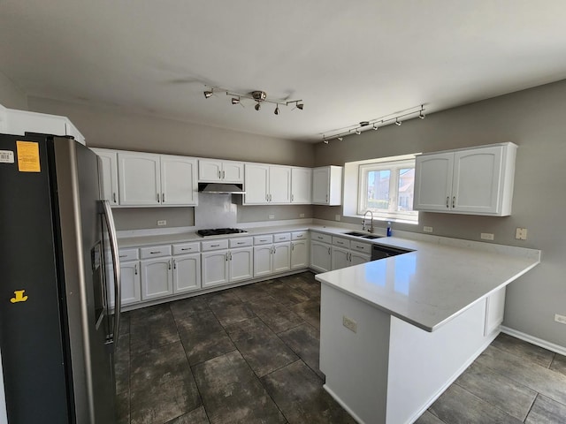 kitchen featuring white cabinets, stainless steel fridge with ice dispenser, and sink