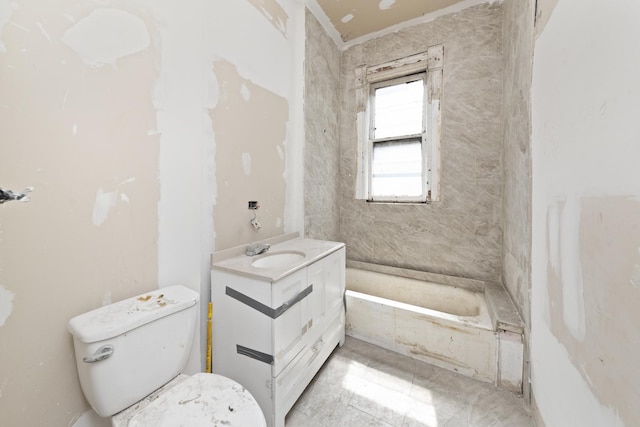 bathroom with a bathtub, toilet, and vanity