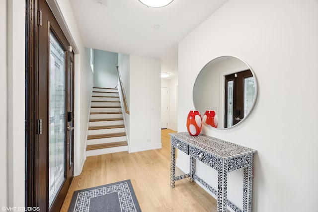 foyer with light wood-type flooring