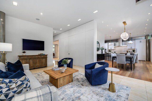 living room featuring light wood-type flooring