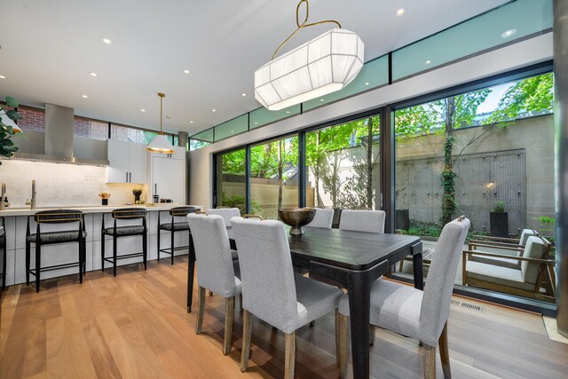 dining space with light hardwood / wood-style flooring