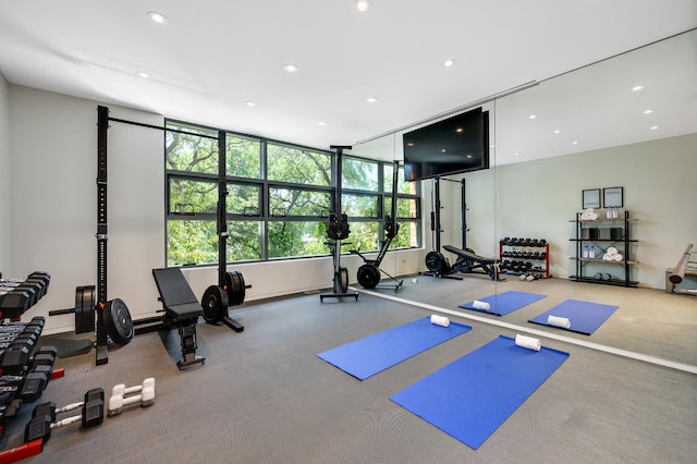 gym with light carpet