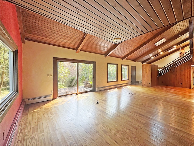 interior space featuring wooden ceiling, light hardwood / wood-style flooring, and a wealth of natural light