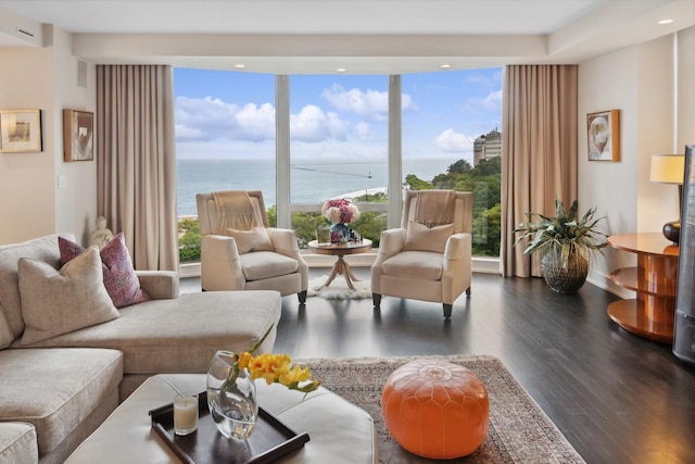 1040 N Lake Shore Dr Unit 9A, Chicago, IL 60611 - living room featuring wood finished floors, a water view, healthy amount of natural light, expansive windows, and recessed lighting