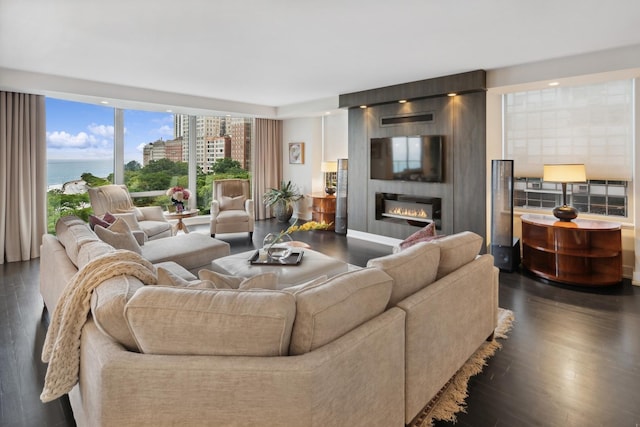 1040 N Lake Shore Dr Unit 9A, Chicago, IL 60611 - living room with dark wood-style floors, a large fireplace, and a water view