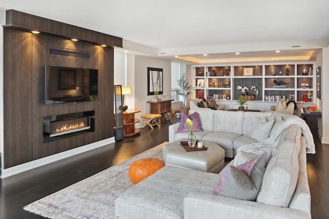 1040 N Lake Shore Dr Unit 9A, Chicago, IL 60611 - living room featuring recessed lighting, a large fireplace, wood finished floors, and a raised ceiling
