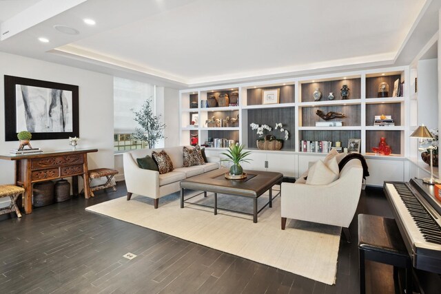 1040 N Lake Shore Dr Unit 9A, Chicago, IL 60611 - living area featuring a tray ceiling, wood finished floors, and recessed lighting