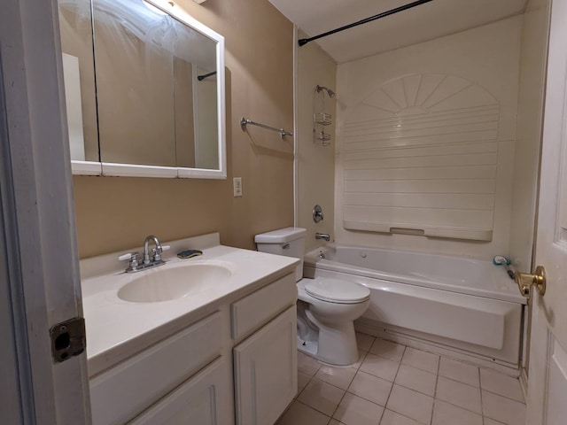 full bathroom featuring tile patterned flooring, vanity, toilet, and shower / tub combination