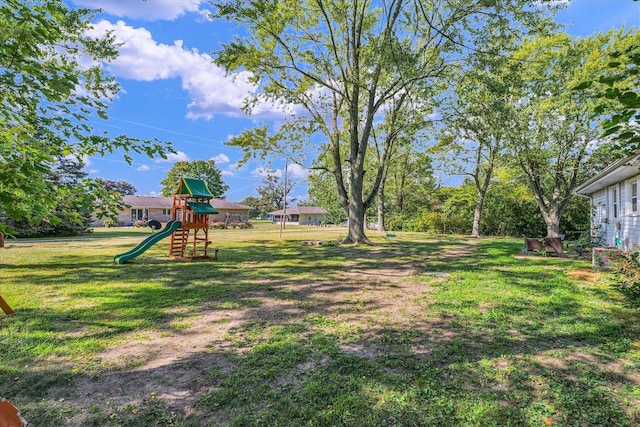 view of yard with a playground