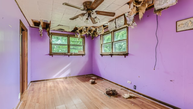 unfurnished room with ceiling fan and hardwood / wood-style flooring