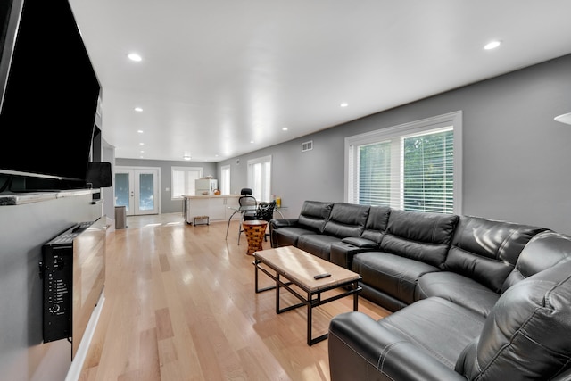 living room with light wood-type flooring