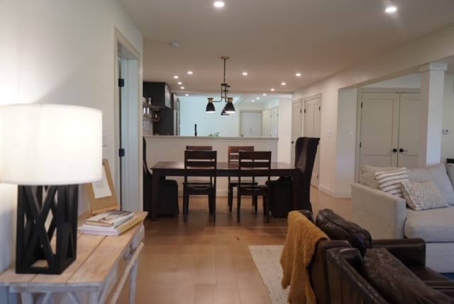 living room with light hardwood / wood-style flooring