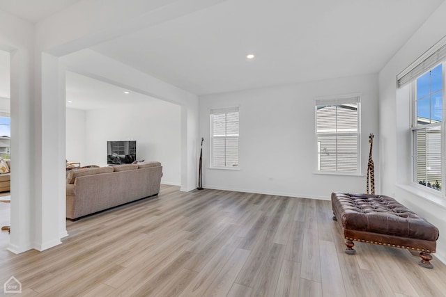 living room featuring light wood-type flooring