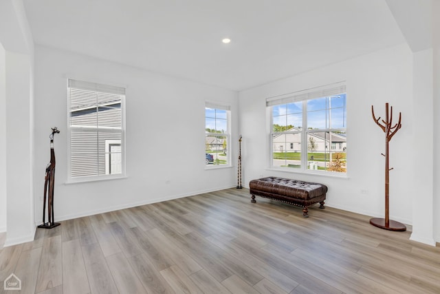 living area with light hardwood / wood-style floors