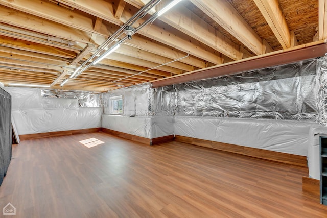 basement featuring wood-type flooring