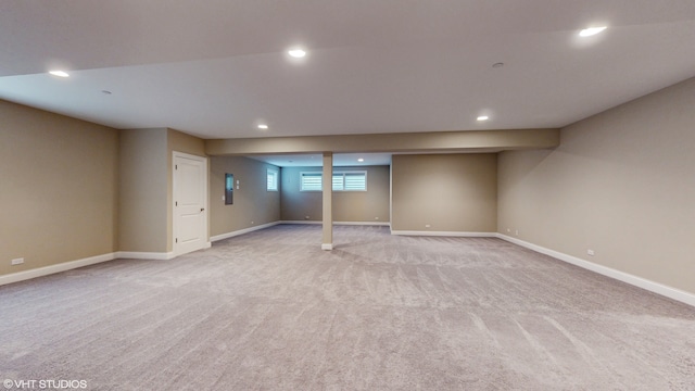 basement with light carpet