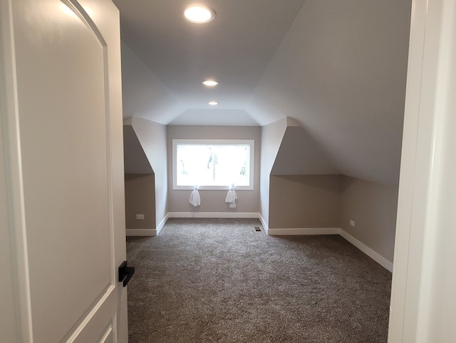 bonus room with lofted ceiling and carpet